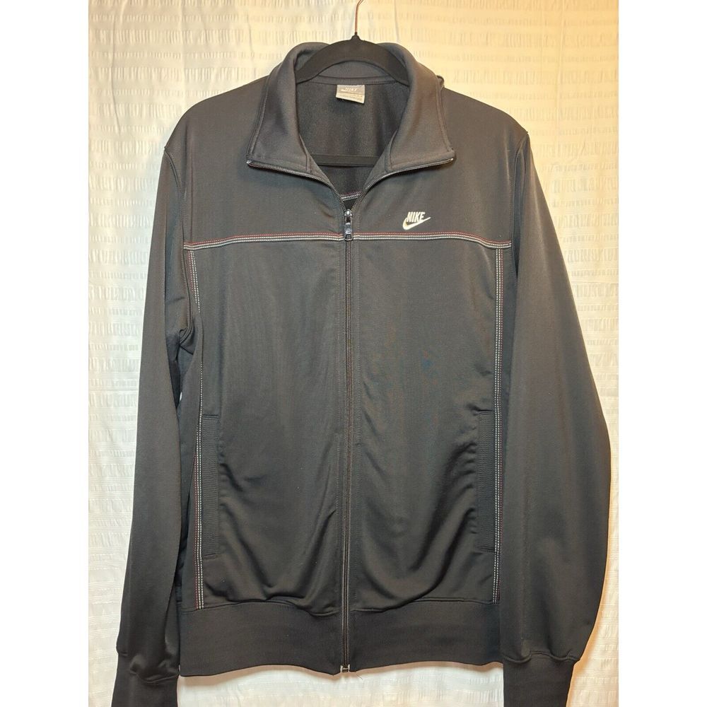 Men's L NIKE Sportswear Black Full Zip Track Jacket w/ Red‎ Embroidery Stitch